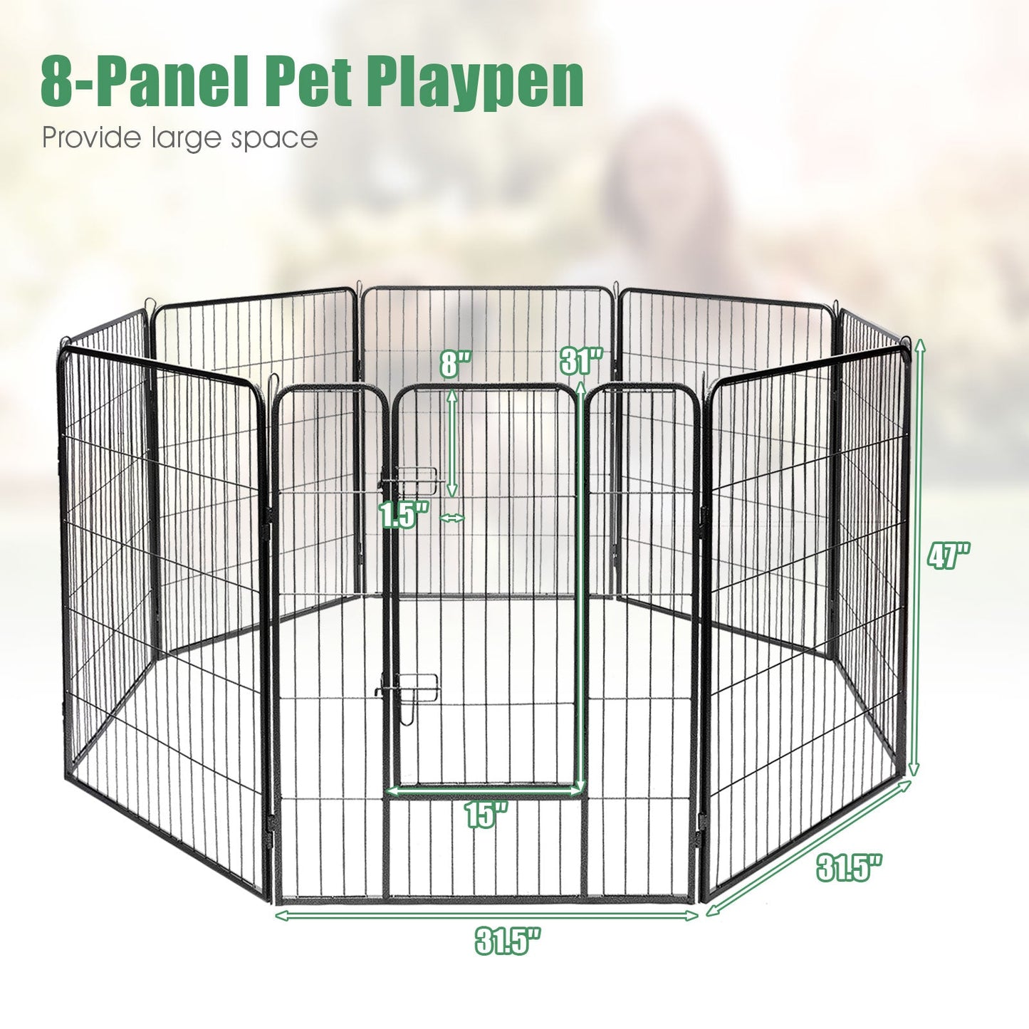 8-Panel Heavy Duty Pet Playpen with Door - 48 Inches