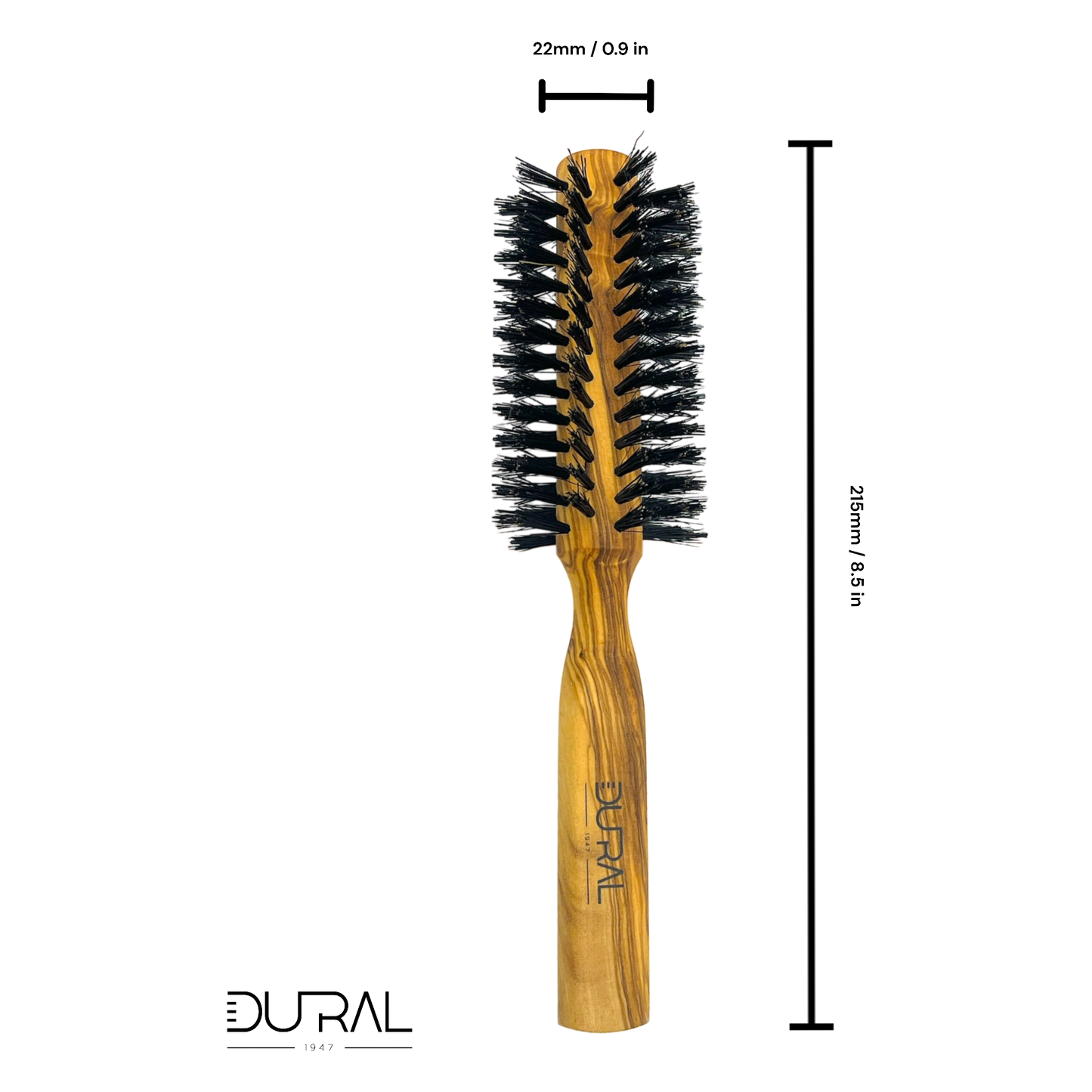 Brosse à cheveux ronde en bois d'olivier Dural avec poils de sanglier - 10 rangées