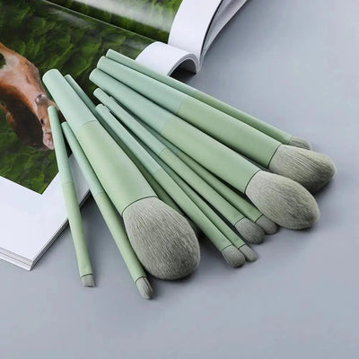Premium 11-Piece Green Makeup Brush Set