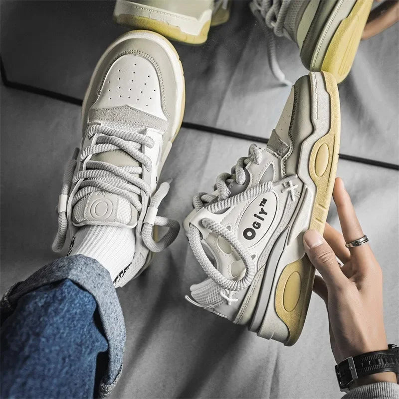 Skateboard Sneakers for Men Design Thick Lace Up Korean Version Platform Men Shoes Vulcanized Shoes Comfort Men's Walking Shoe - Korvel