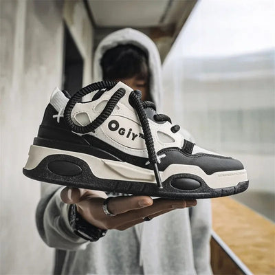 Skateboard Sneakers for Men Design Thick Lace Up Korean Version Platform Men Shoes Vulcanized Shoes Comfort Men's Walking Shoe - Korvel