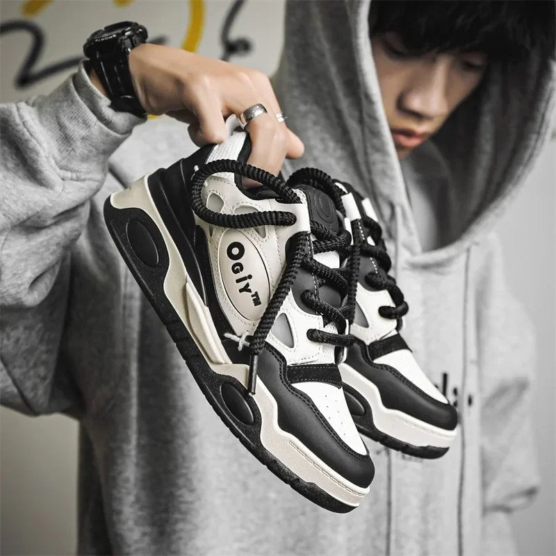 Skateboard Sneakers for Men Design Thick Lace Up Korean Version Platform Men Shoes Vulcanized Shoes Comfort Men's Walking Shoe - Korvel