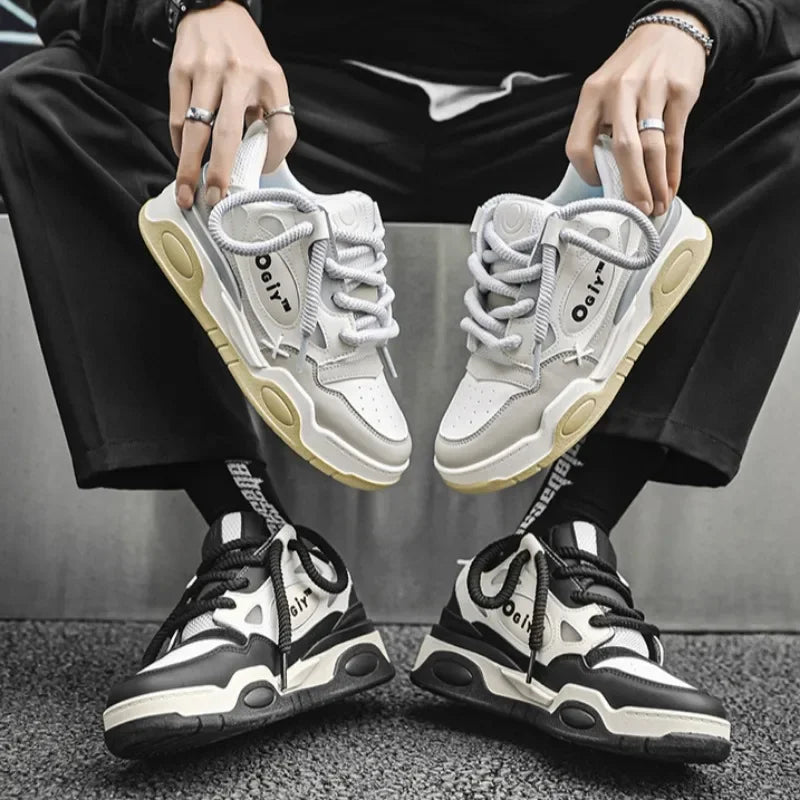 Skateboard Sneakers for Men Design Thick Lace Up Korean Version Platform Men Shoes Vulcanized Shoes Comfort Men's Walking Shoe - Korvel