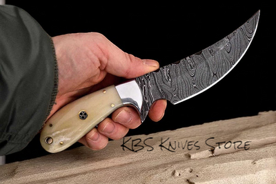 Premium Handcrafted Damascus Deer Skinning Knife with Bone Handle & Leather Sheath - Korvel