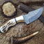 Premium Damascus Steel Hunting Knife – 7.25 Inch Drop Point Blade with Antler Handle and Brass Accents - Korvel