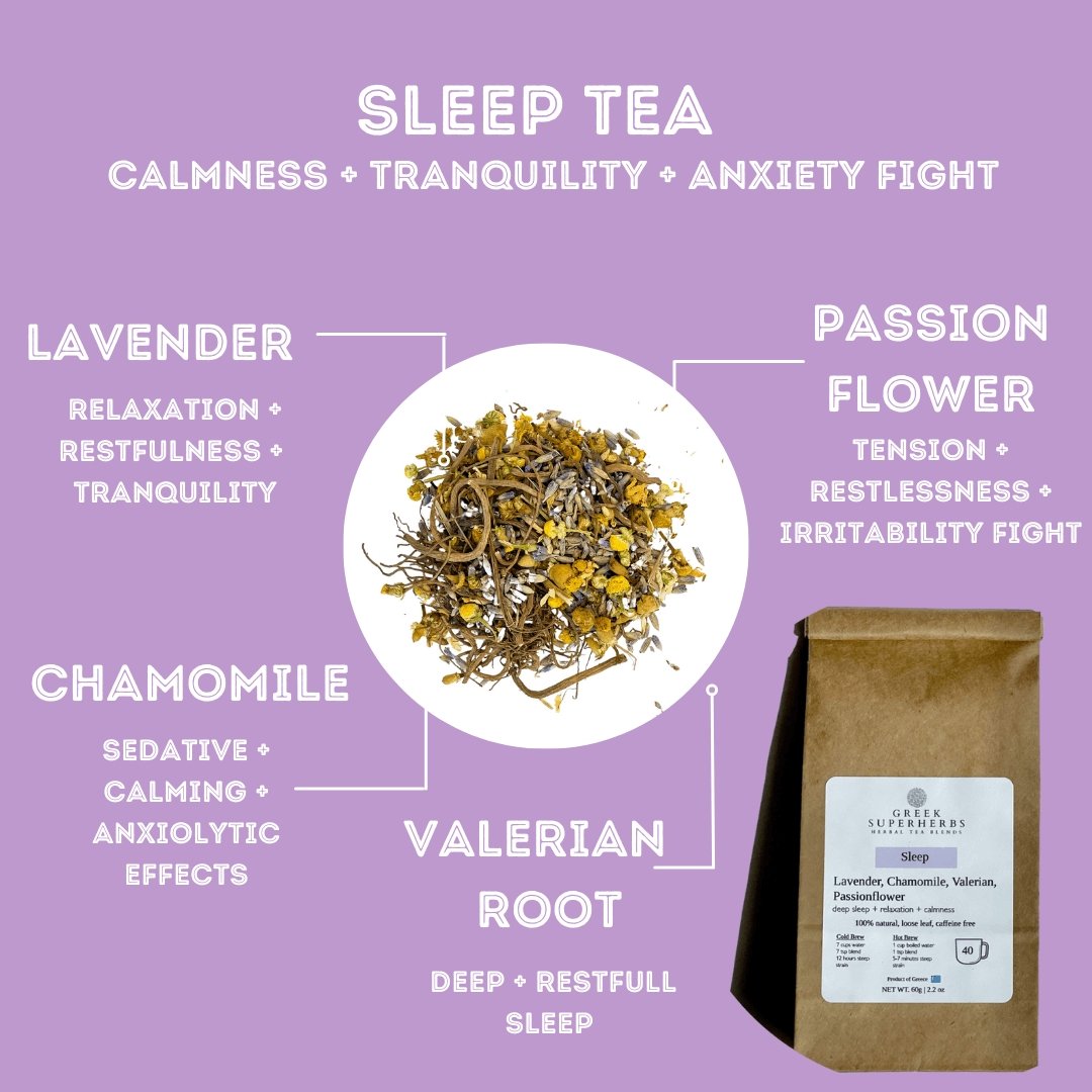 Calming Sleep Tea Blend – Lavender, Chamomile, Valerian & Passionflower - Korvel