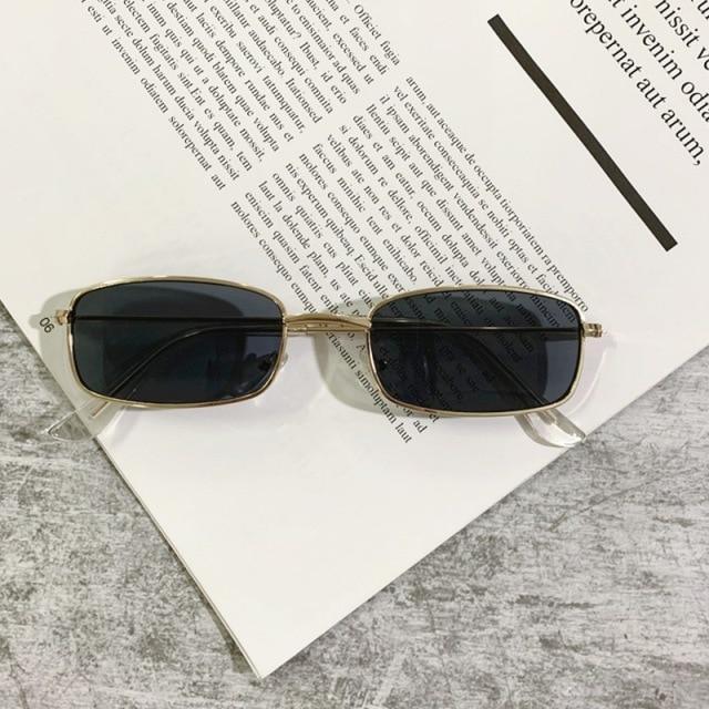 Slender Square Retro Metal Frame Sunglasses