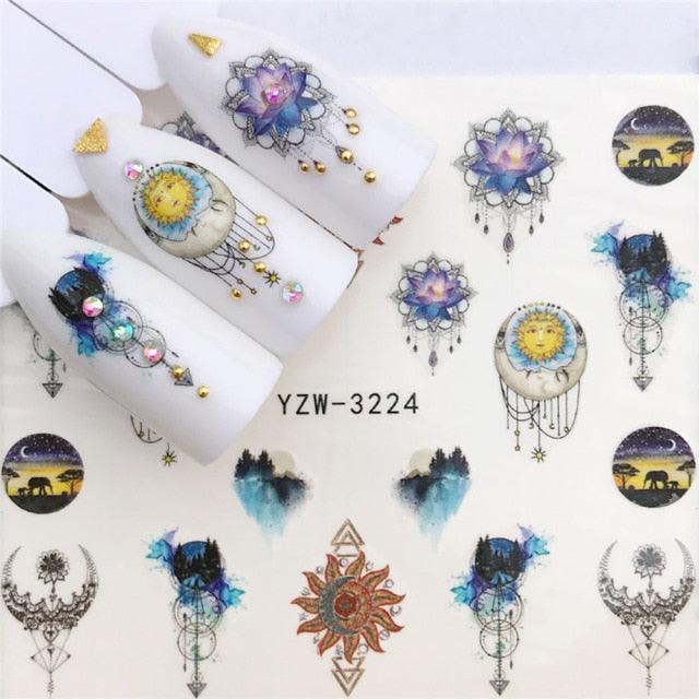 Autocollants d'art des ongles d'hiver - Designs d'élan et de loup