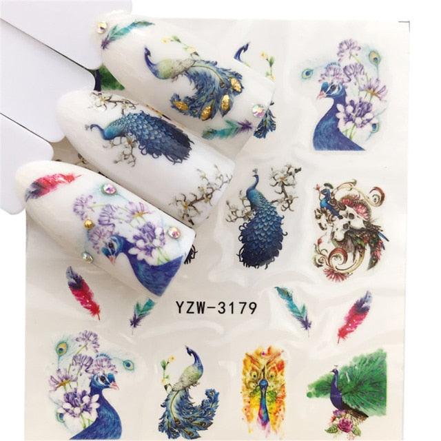 Autocollants d'art des ongles d'hiver - Designs d'élan et de loup