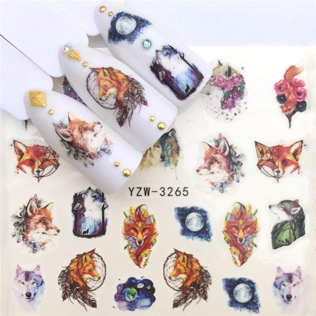 Autocollants d'art des ongles d'hiver - Designs d'élan et de loup