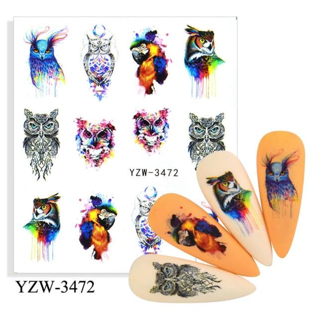 Autocollants d'art des ongles d'hiver - Designs d'élan et de loup