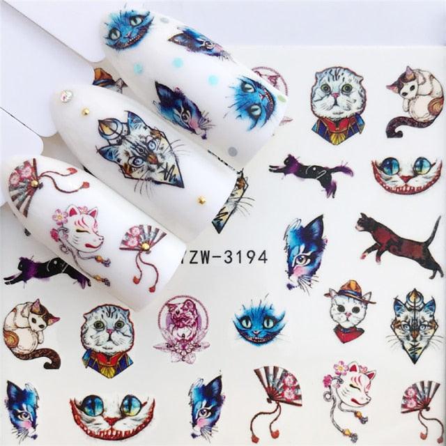 Autocollants d'art des ongles d'hiver - Designs d'élan et de loup