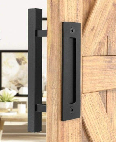 Rustic Black Sliding Barn Door Handle Pull Set