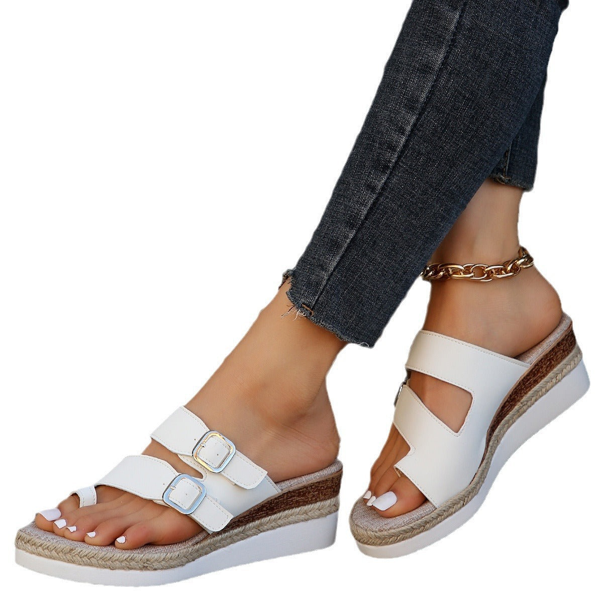 Slippers for women fashionable for outdoor wear slope heels for vacation beach shoes comfortable and cool slippers - Korvel