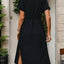 Robe midi à manches courtes avec fente et cordon de serrage