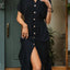 Robe midi à manches courtes avec fente et cordon de serrage