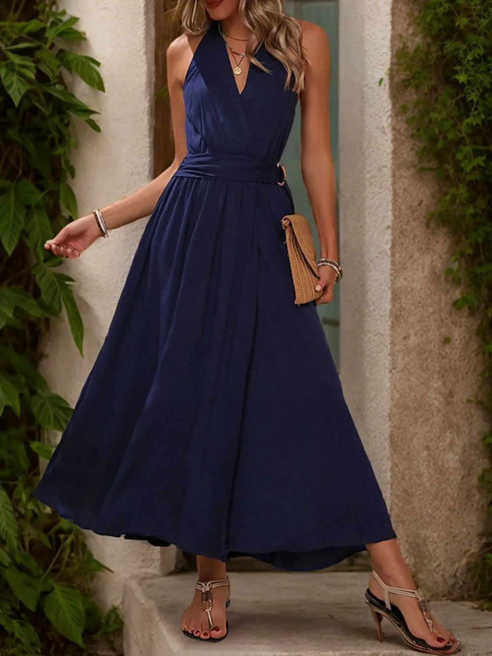 Elegant Slit Halter Neck Dress