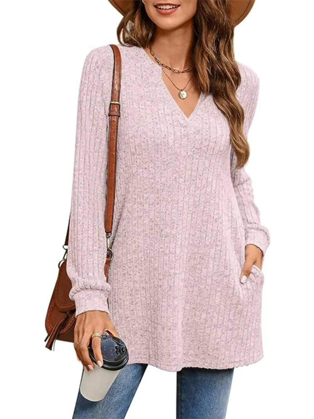 Slit Notched Pocketed Long Sleeve T-Shirt - Korvel
