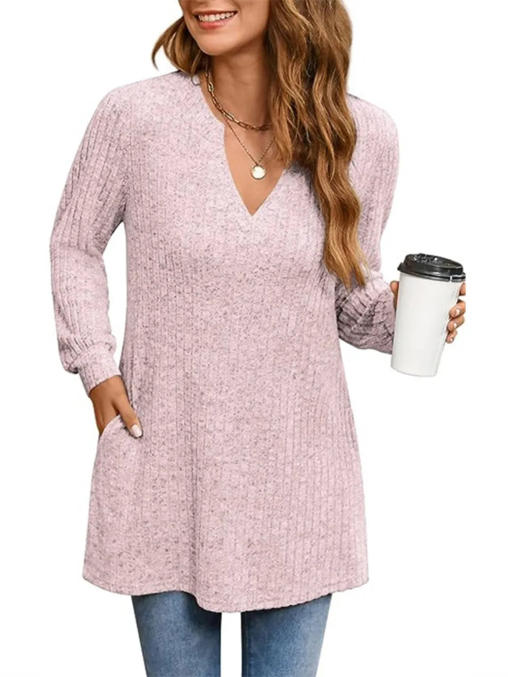 Slit Notched Pocketed Long Sleeve T-Shirt - Korvel