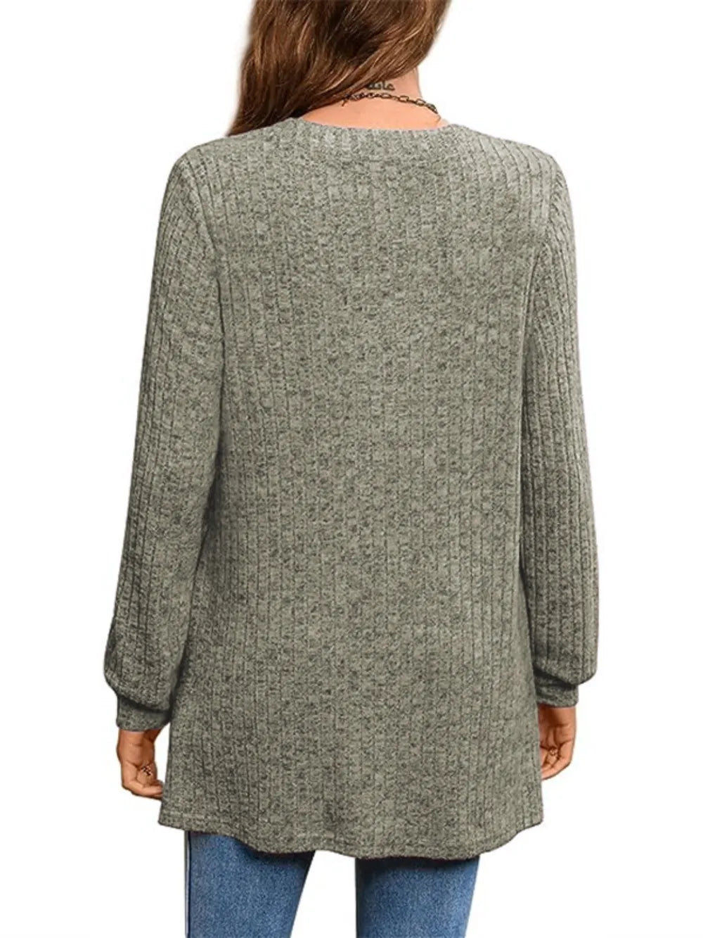 Slit Notched Pocketed Long Sleeve T-Shirt - Korvel