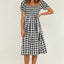 Slit Plaid Short Sleeve Midi Dress