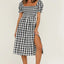 Slit Plaid Short Sleeve Midi Dress