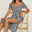 Slit Plaid Short Sleeve Midi Dress