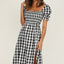 Slit Plaid Short Sleeve Midi Dress