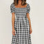 Slit Plaid Short Sleeve Midi Dress