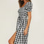 Slit Plaid Short Sleeve Midi Dress