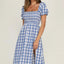 Slit Plaid Short Sleeve Midi Dress