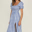 Slit Plaid Short Sleeve Midi Dress