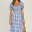 Slit Plaid Short Sleeve Midi Dress