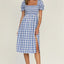 Slit Plaid Short Sleeve Midi Dress