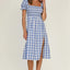 Slit Plaid Short Sleeve Midi Dress