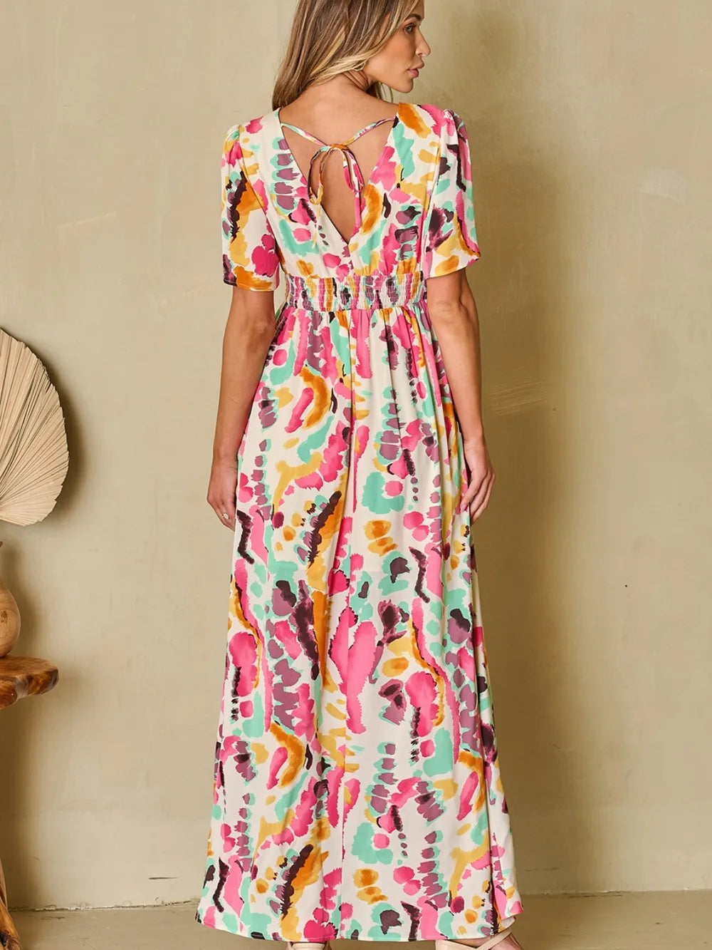 Elegant Slit Printed Surplice Maxi Dress
