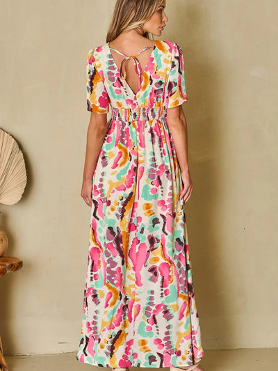 Elegant Slit Printed Surplice Maxi Dress