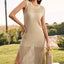 Slit Round Neck Sleeveless Sweater Dress - Korvel