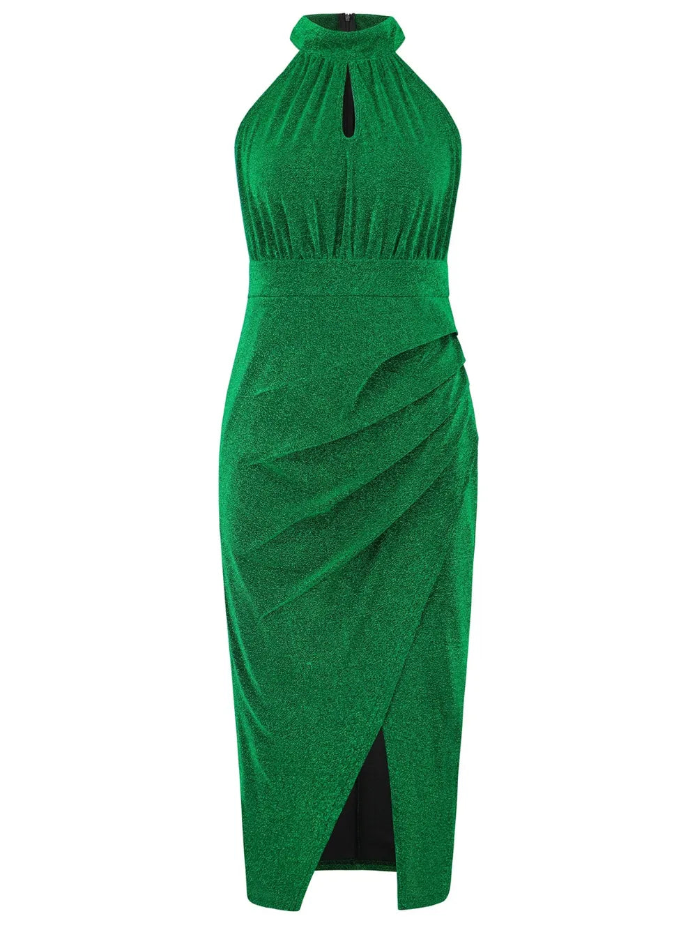 Slit Ruched Mock Neck Sleeveless Dress - Korvel