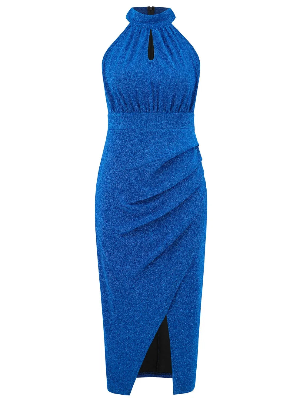Slit Ruched Mock Neck Sleeveless Dress - Korvel