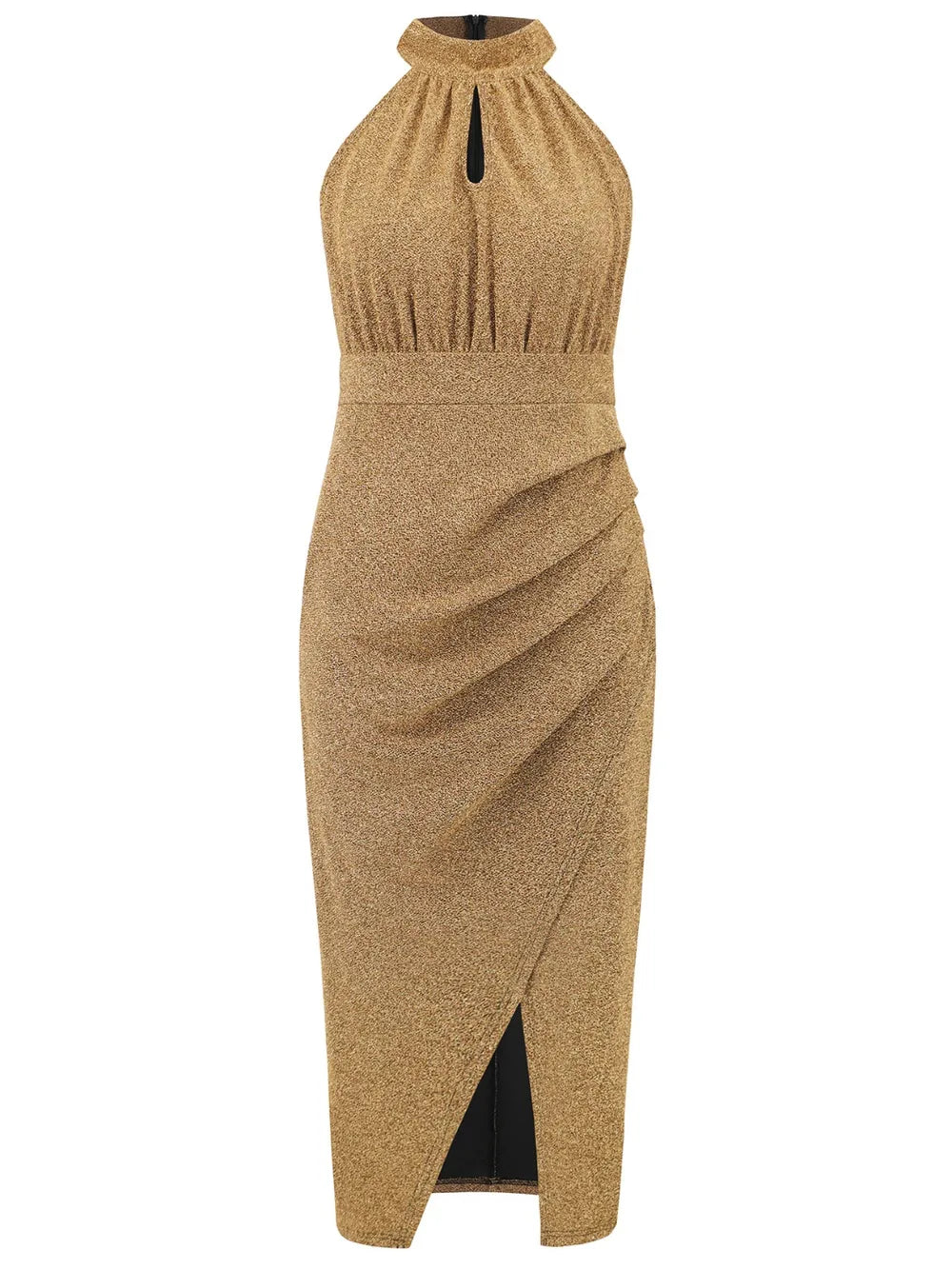 Slit Ruched Mock Neck Sleeveless Dress - Korvel