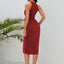 Slit Ruched Mock Neck Sleeveless Dress - Korvel