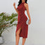 Slit Ruched Mock Neck Sleeveless Dress - Korvel