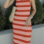 Slit Striped Round Neck Sleeveless Midi Dress - Korvel