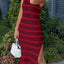 Slit Striped Round Neck Sleeveless Midi Dress - Korvel