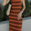 Slit Striped Round Neck Sleeveless Midi Dress - Korvel