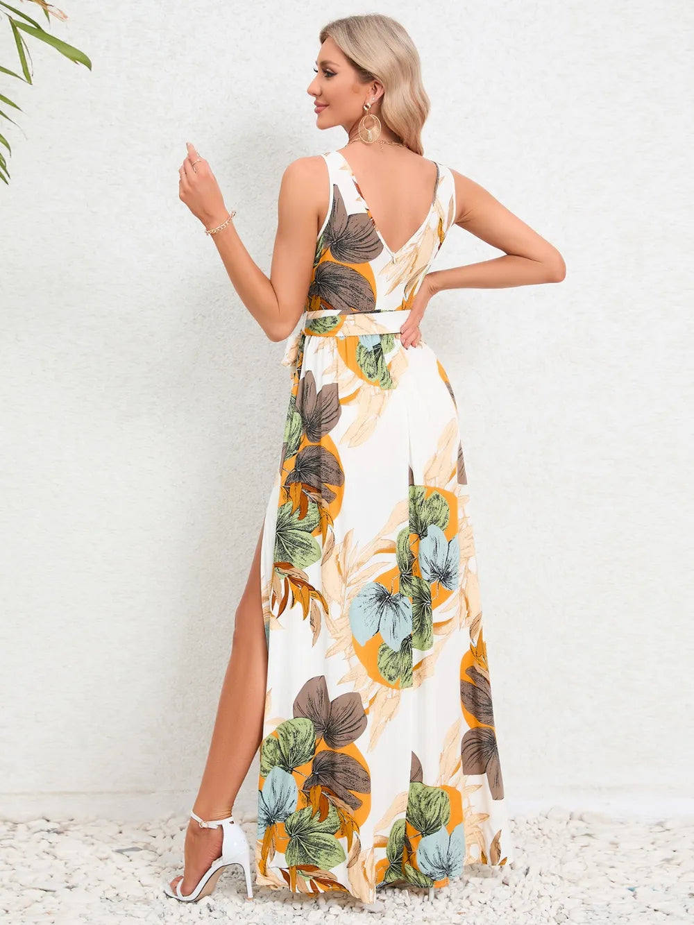 Slit Tied Printed Surplice Dress - Korvel