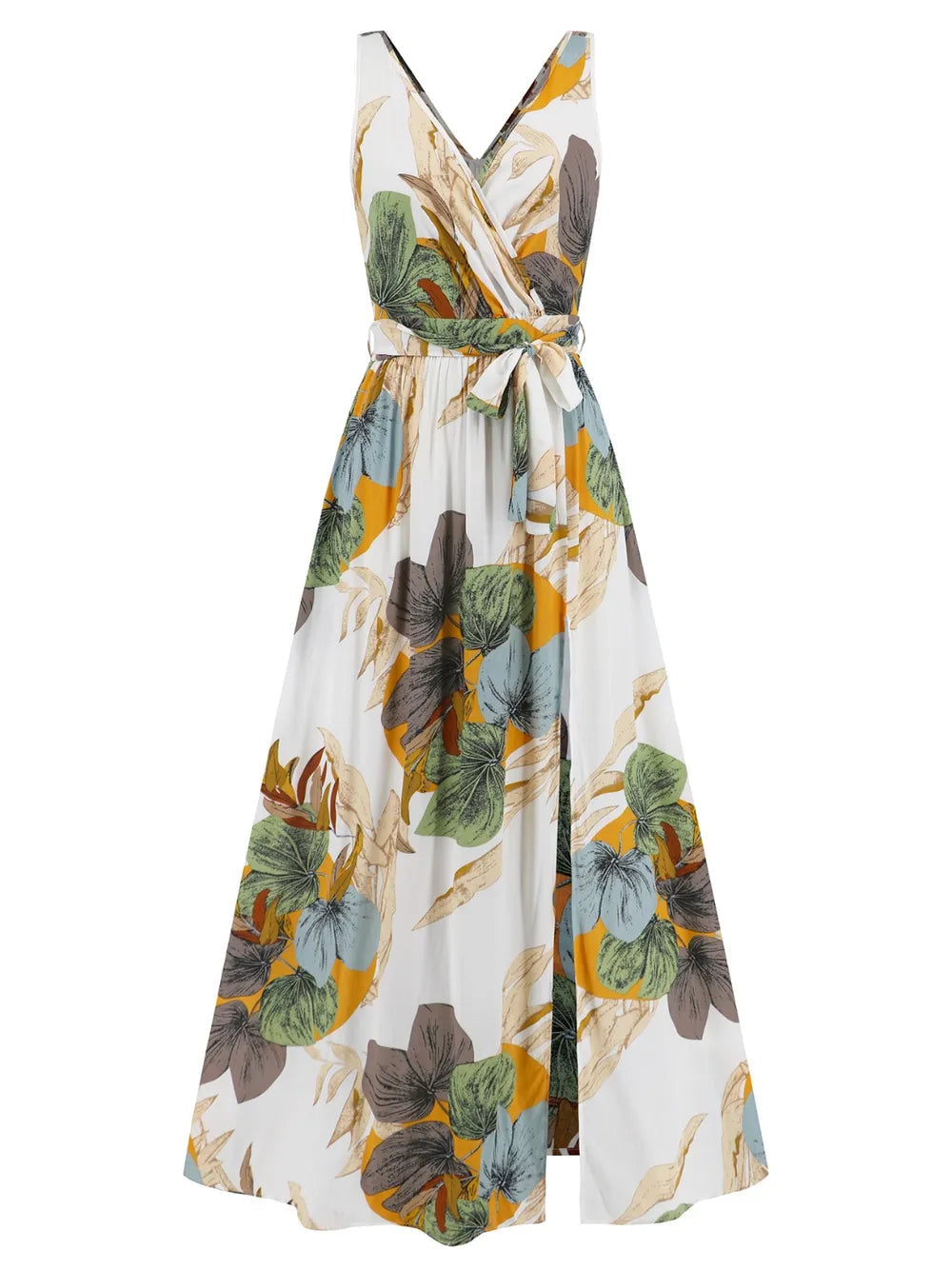 Slit Tied Printed Surplice Dress - Korvel