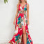Slit Tied Printed Surplice Dress - Korvel