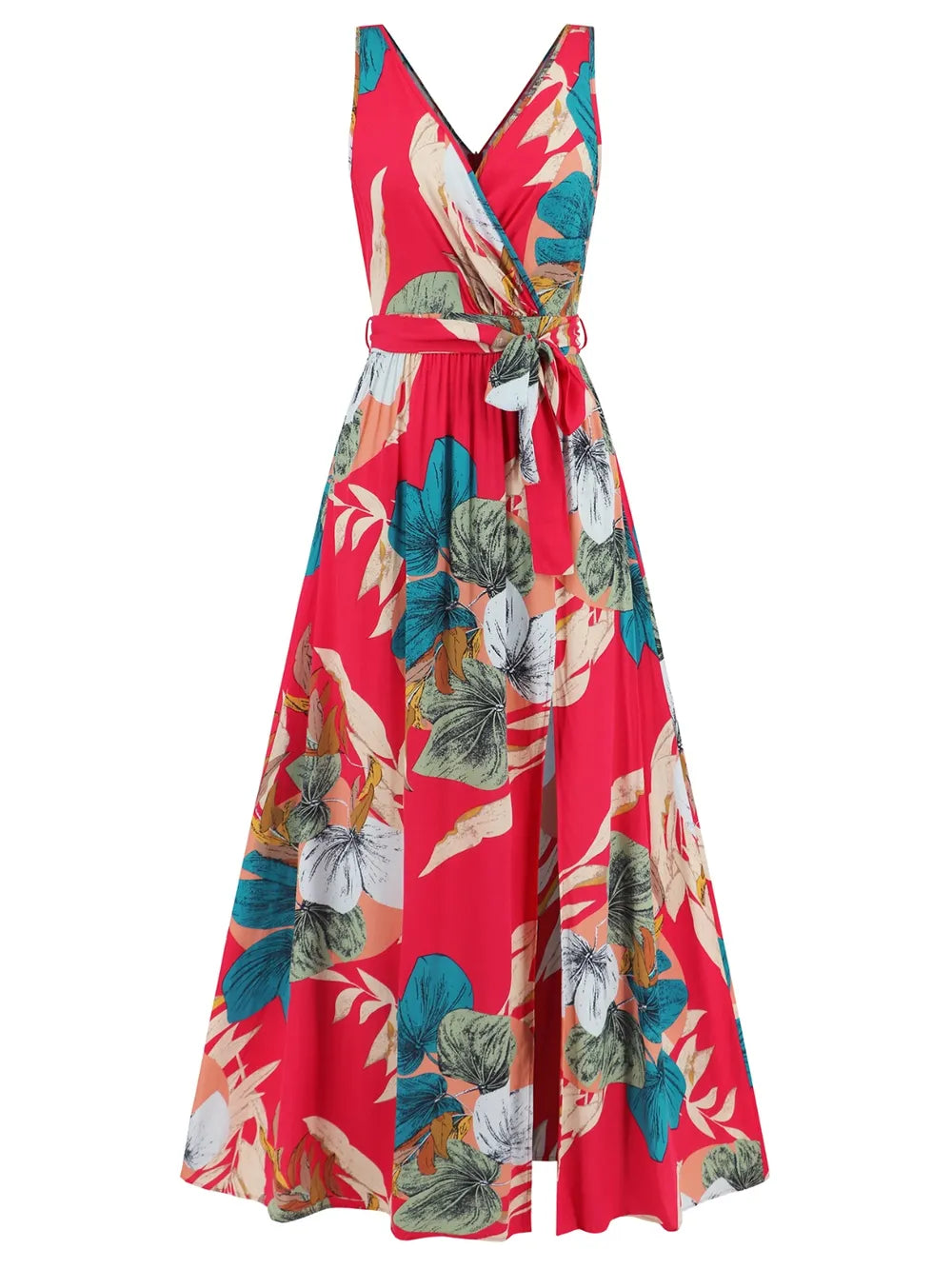 Slit Tied Printed Surplice Dress - Korvel